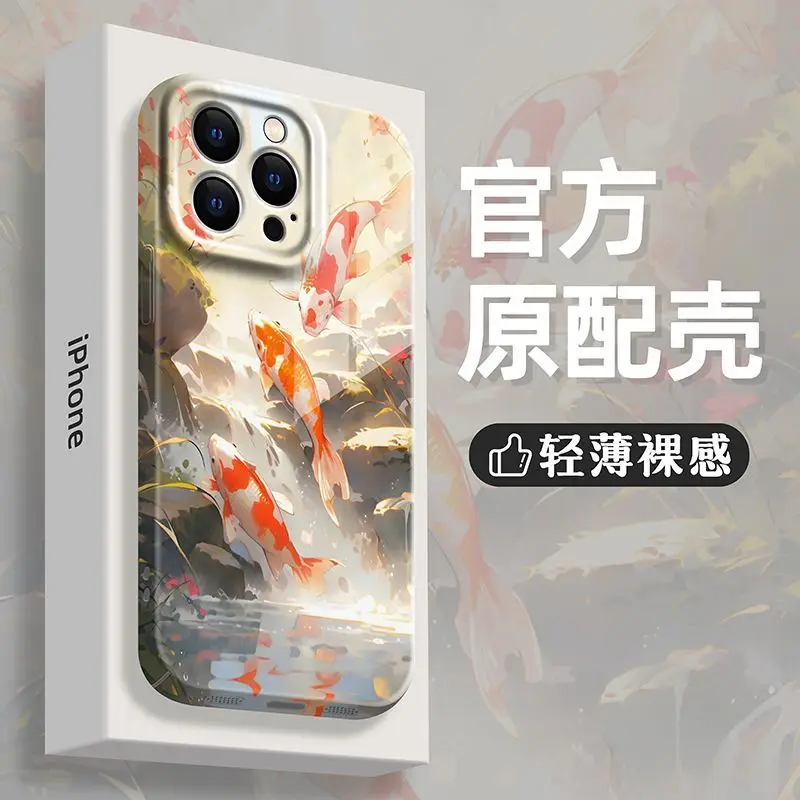 Чехол для IPhone 15, новинка, чехол для телефона Iphone 14 Promax Koi Lotus Pond 13/12 в китайском стиле Xsmax, защитный чехол Xr