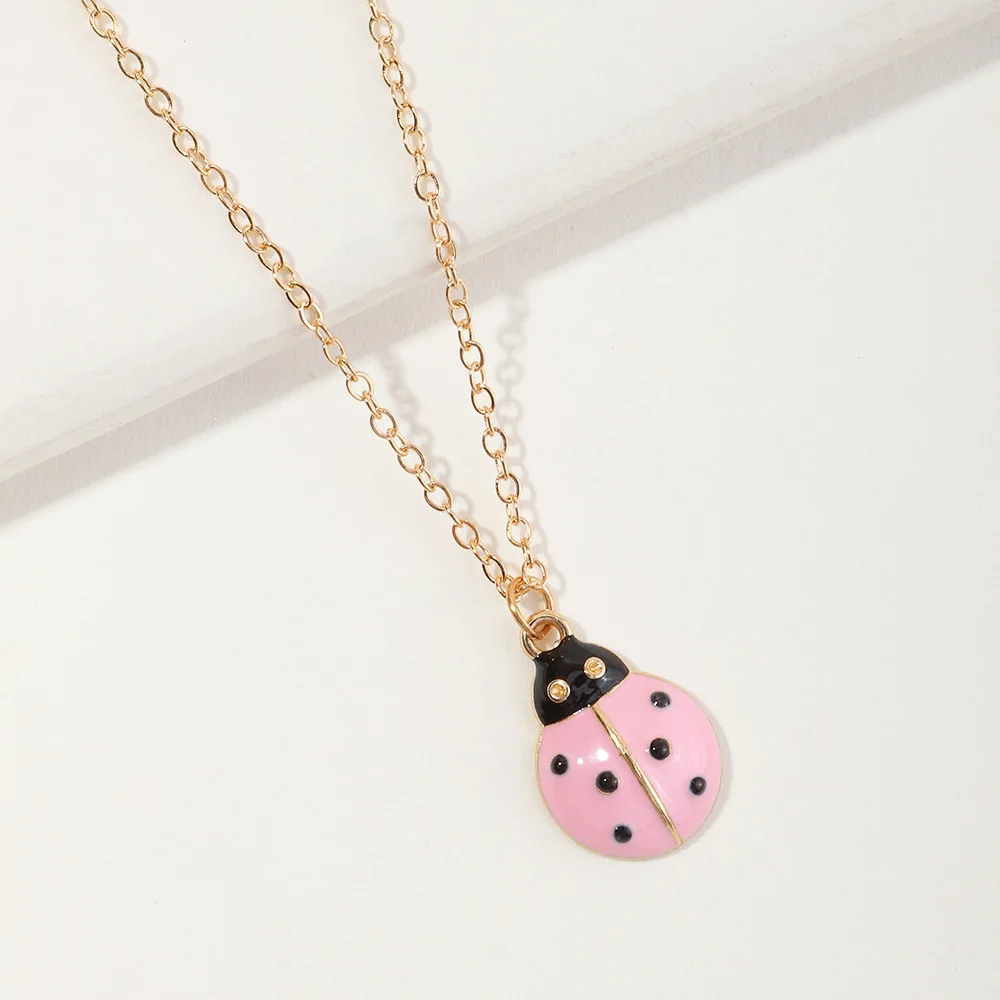 JCYMONG 2022 New Vintage Simple Red Pink Yellow Dripping Oil Ladybug Pendant Necklaces For Women Girl Ladies Party Jewelry Gift