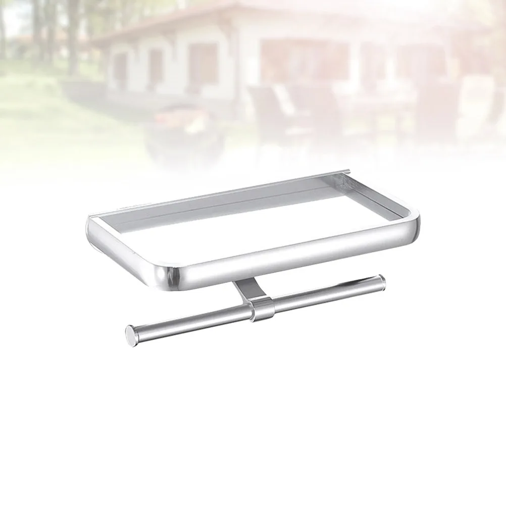 

Space Aluminum Paper Roll Holder Light Silver Double Roll Hanging Tissue Organizer Phone Storage for Bathroom Home Hotel