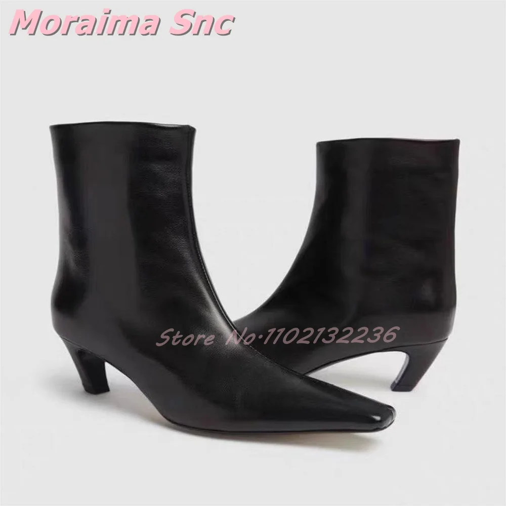 

Strange Heel Small Square Toe Ankle Boots New Slip On Fashion Sexy Women Short Boots 2026 Spring Autumn Black Solid Concise
