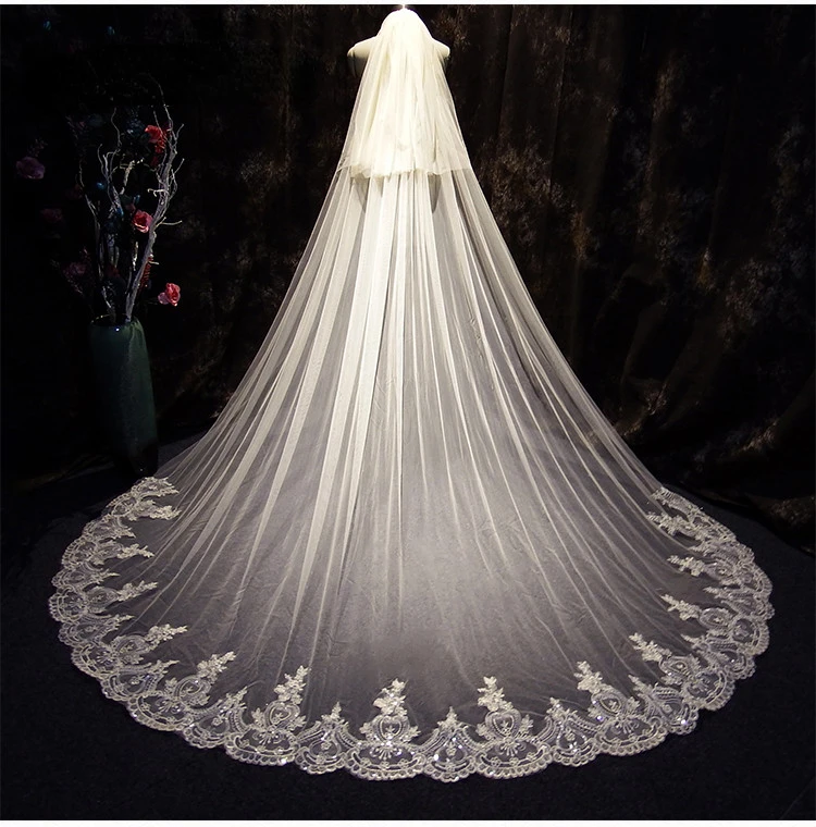 

New Arrival White Ivory 2 layers Wedding Veils Long Lace Edge Bridal Veil 2022 Wedding Accessories Bride Veu Wedding Veil