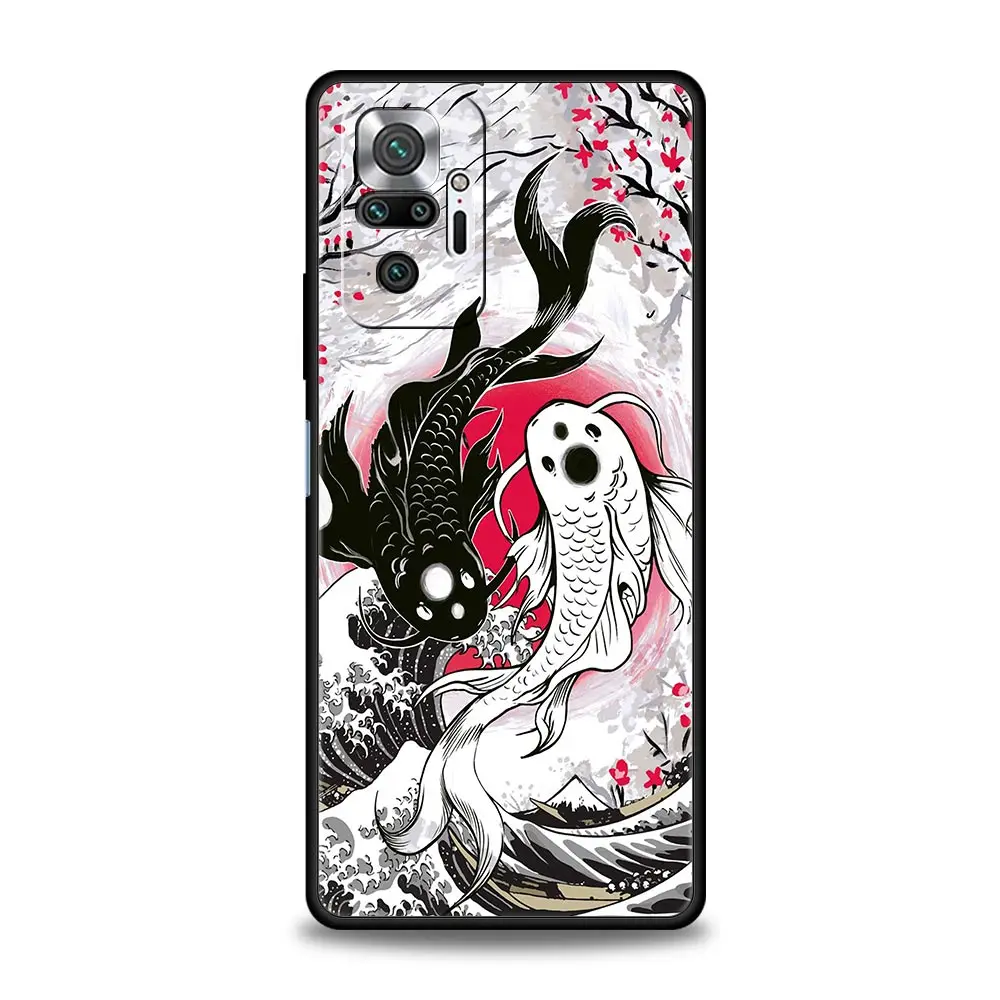 Custodia per telefono Koi Fish per Xiaomi Redmi Note 12 11 10 9 8 7 9s 8T Pro K40 Gaming 8A 9A 9C 9T 4G 5G Cover Black Coque Silicone