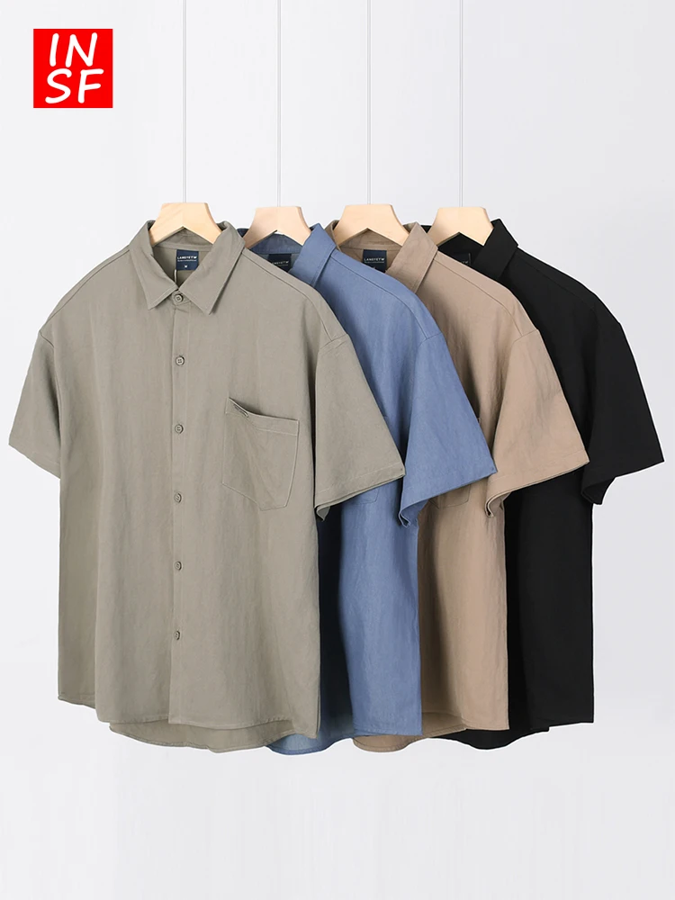 

American Sle Summer New Collar ort Sve Casual irt Men's Color Design Sense Outerwear Breathable Loose Fit
