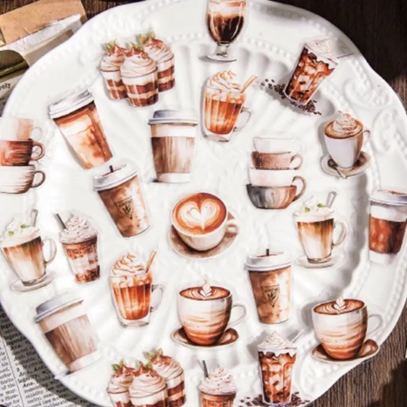 Y8ad 30 feuilles Sticker Série cafés Scrapbooking Scrapbooking Decal Water Bottle Sticker