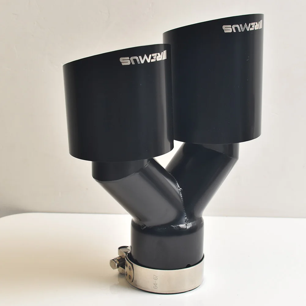 VREMUS Dual Car Exhaust Pipe Modification Glossy Black Stainless Steel Double Muffler Tip Slash Cut