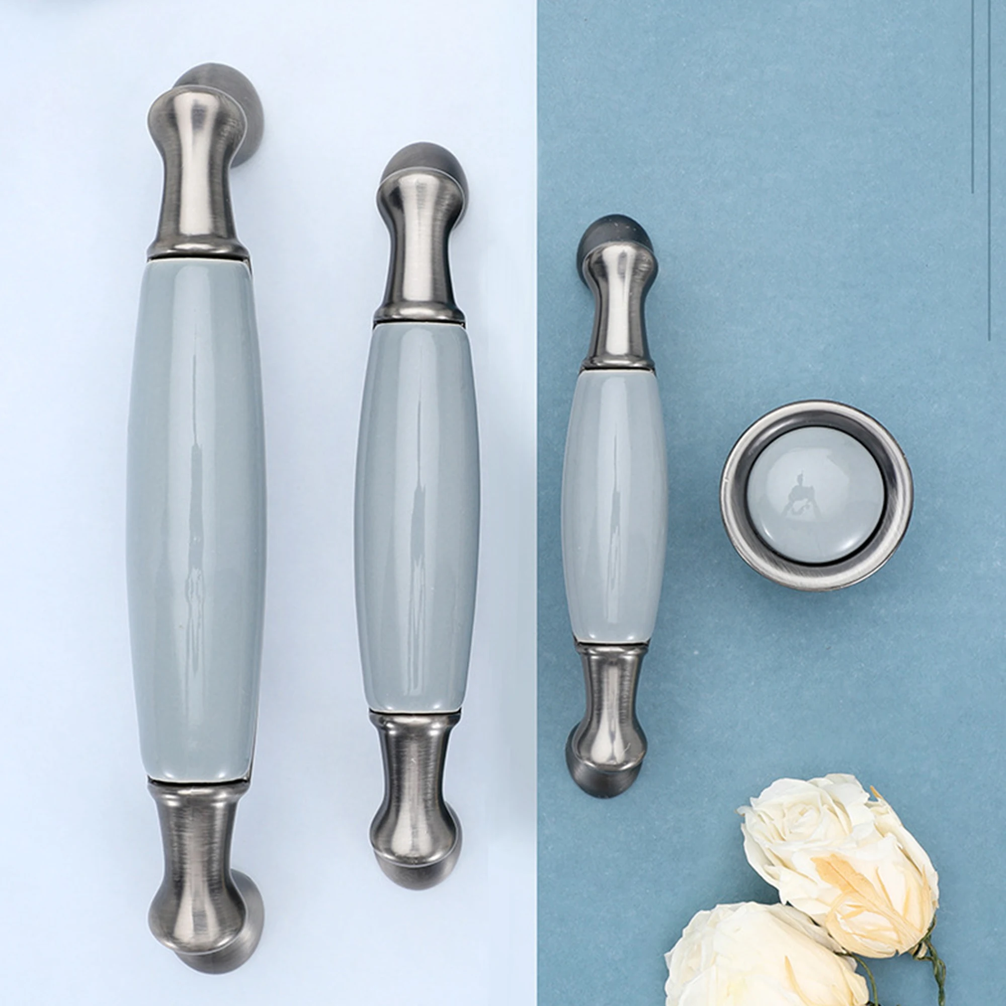 Blue Ceramic Cabinet Handles Creative Drawer Dresser Knobs Modern Simple Kitchen Cupboard Wardrobe Pulls Furniture Hardware