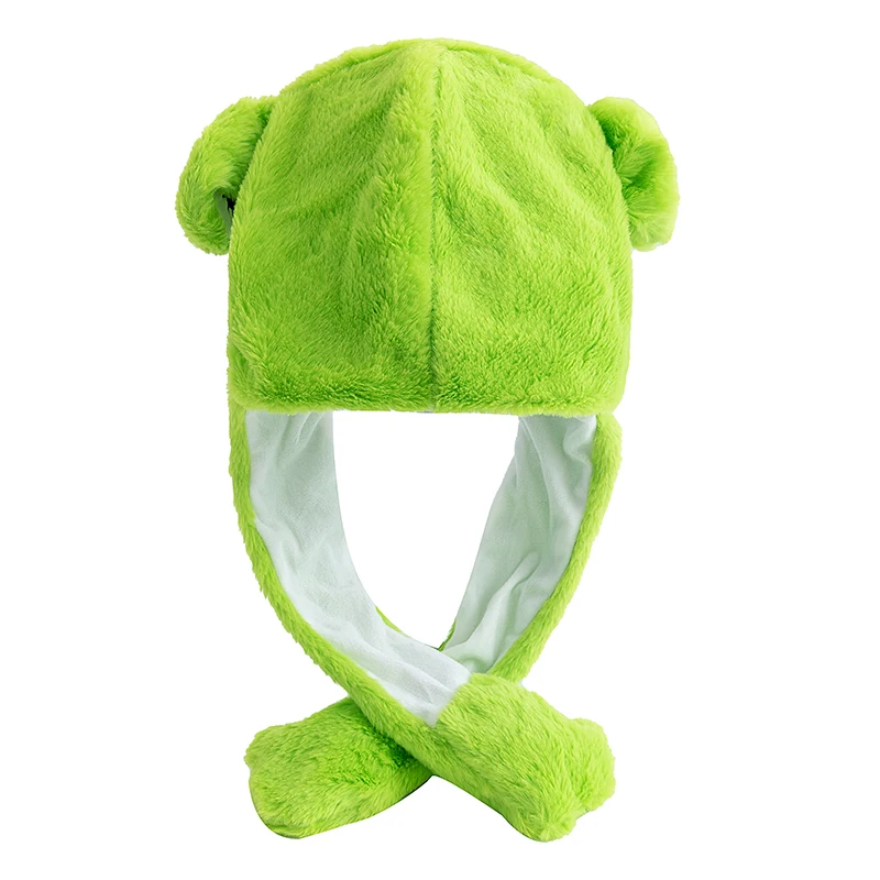 ﻿ نمط جديد للجنسين مضحك الأذن قبعة الضفدع الحيوان نمط زوجين لطيف الأذن تتحرك حتى قبعة الرجال النساء آذان الأرانب الشتاء القبعات الجميلة ﻿