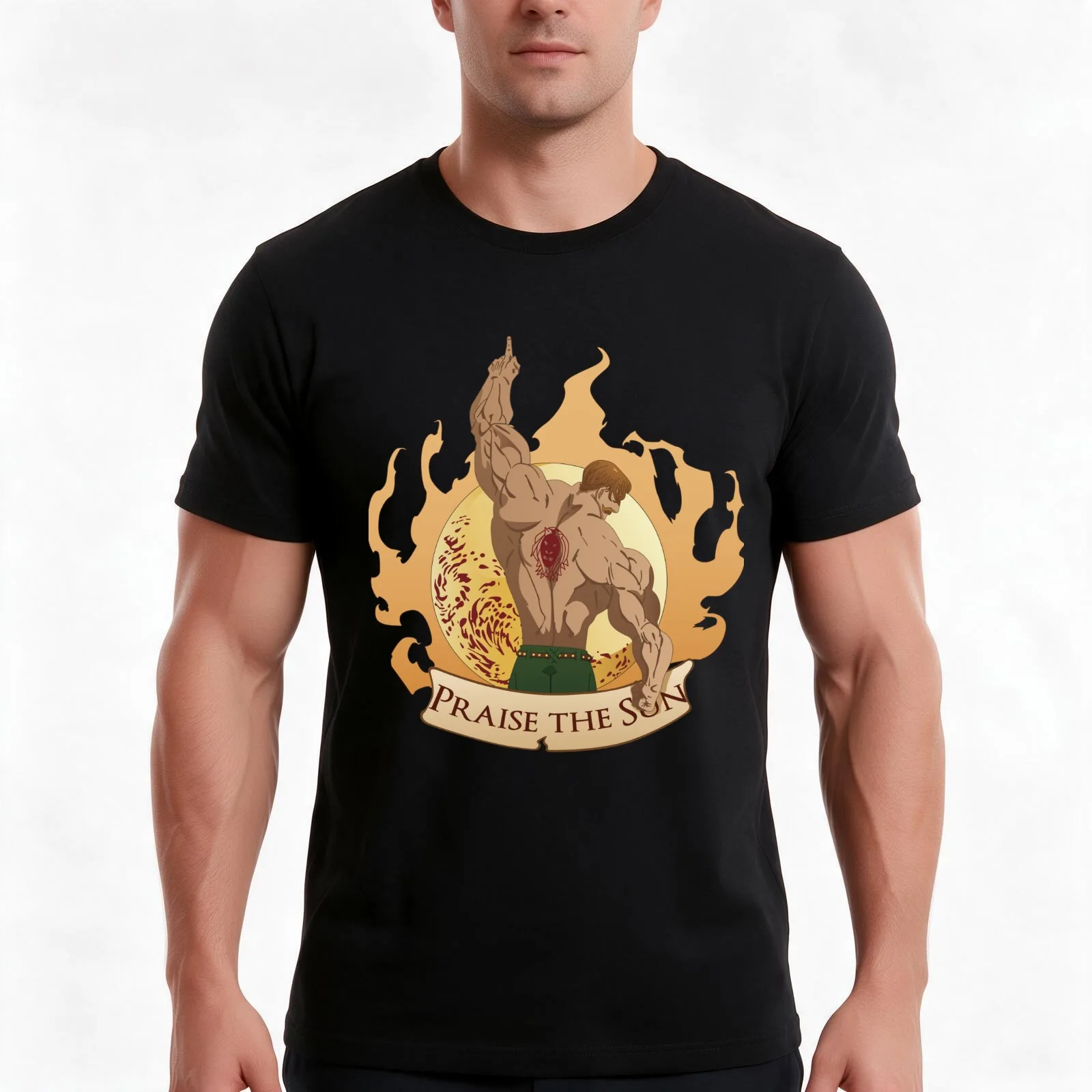 Escanor Praise The Sun T-Shirt, Summer Casual Cotton Tee, Oversized Streetwear Tops, Vintage Graphic Print, Unisex Men Women