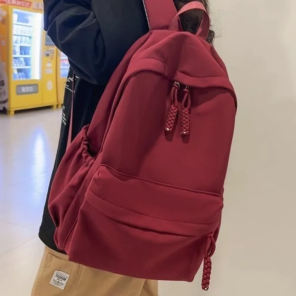 

Fashion simple Solid Color Two Shoulder Bags for Men and Women Casual Zipper Nylon Bag Student Large Capacity Storage Backpack
