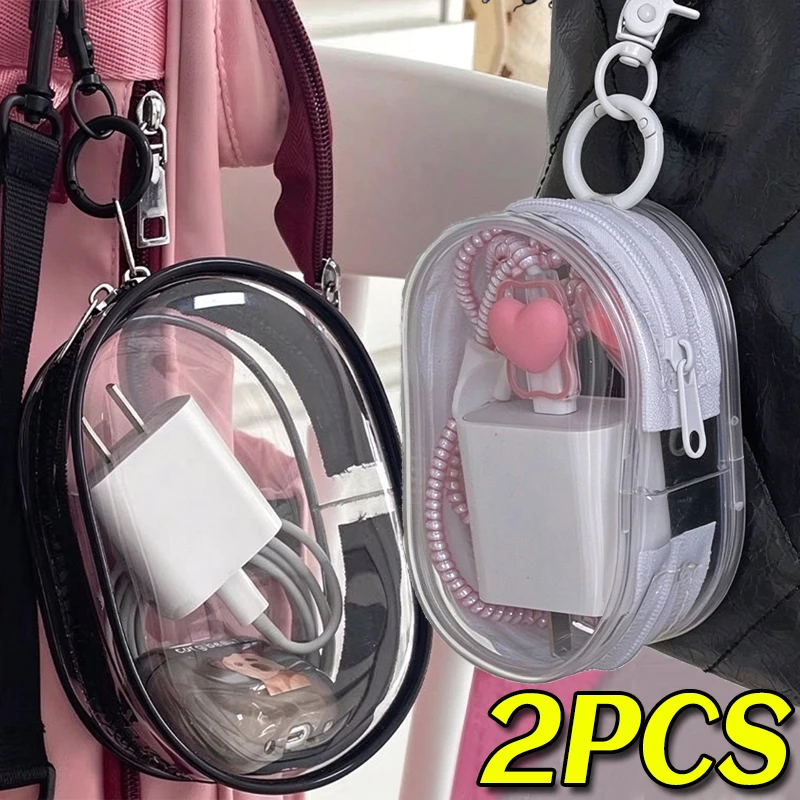 Portable Mini Transparent Zipper Storage Bags Space-Saving Organizer for Earphones Chargers Versatile with Handy Keychain Loop