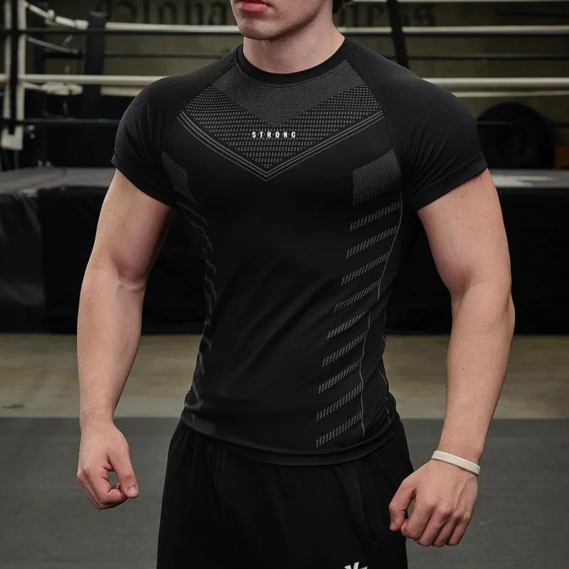 Men's Compression T Shirts Quick Dry Short Sleeve Gym Workout Tee Summer Skinny Fitness Running Sports Athletic Tops For Men