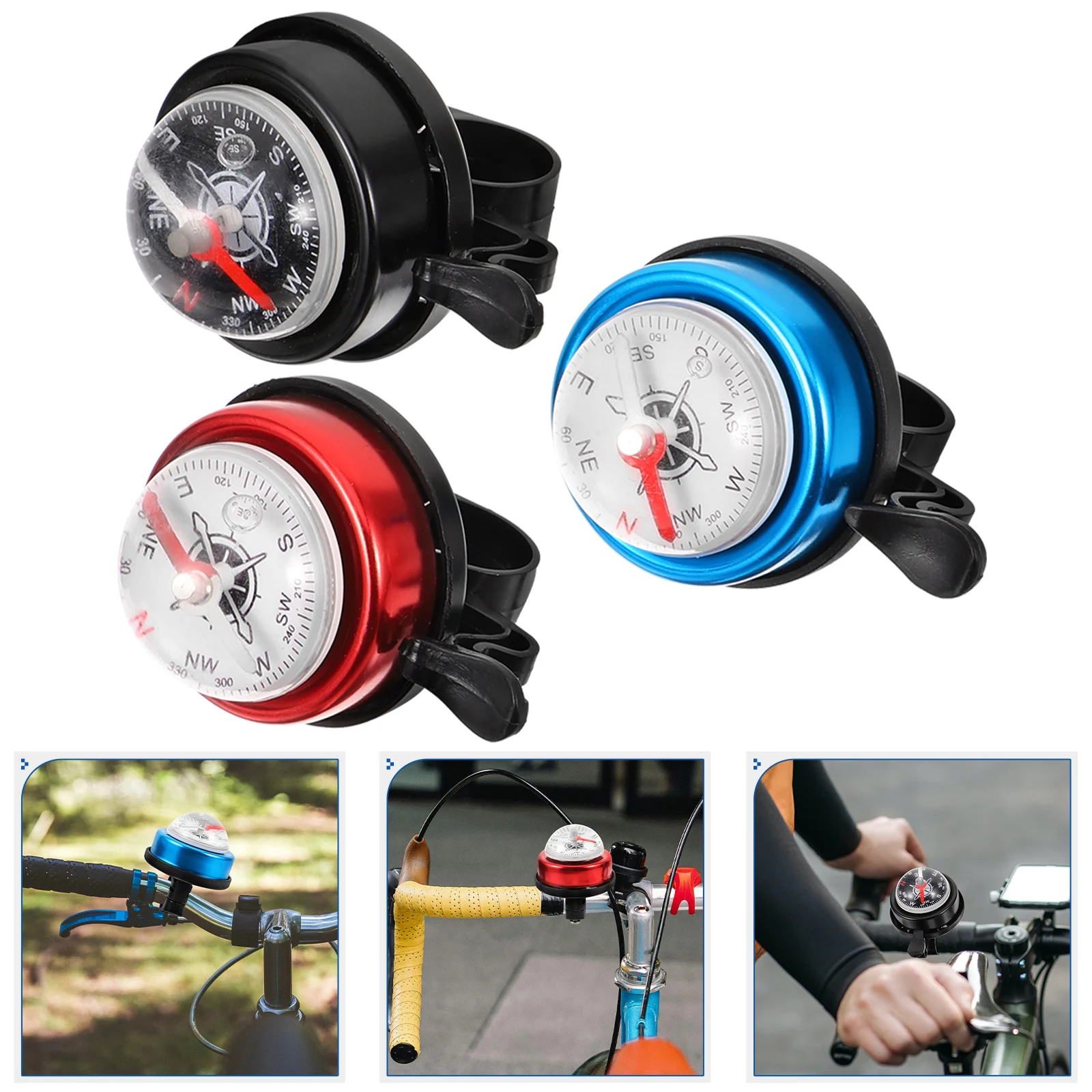 

3 pcs Aluminum Alloy Bike Bell With Compass Warning Function Rustproof For Mountain Bicycle Electric Vehicles Rainproof Outdoor
