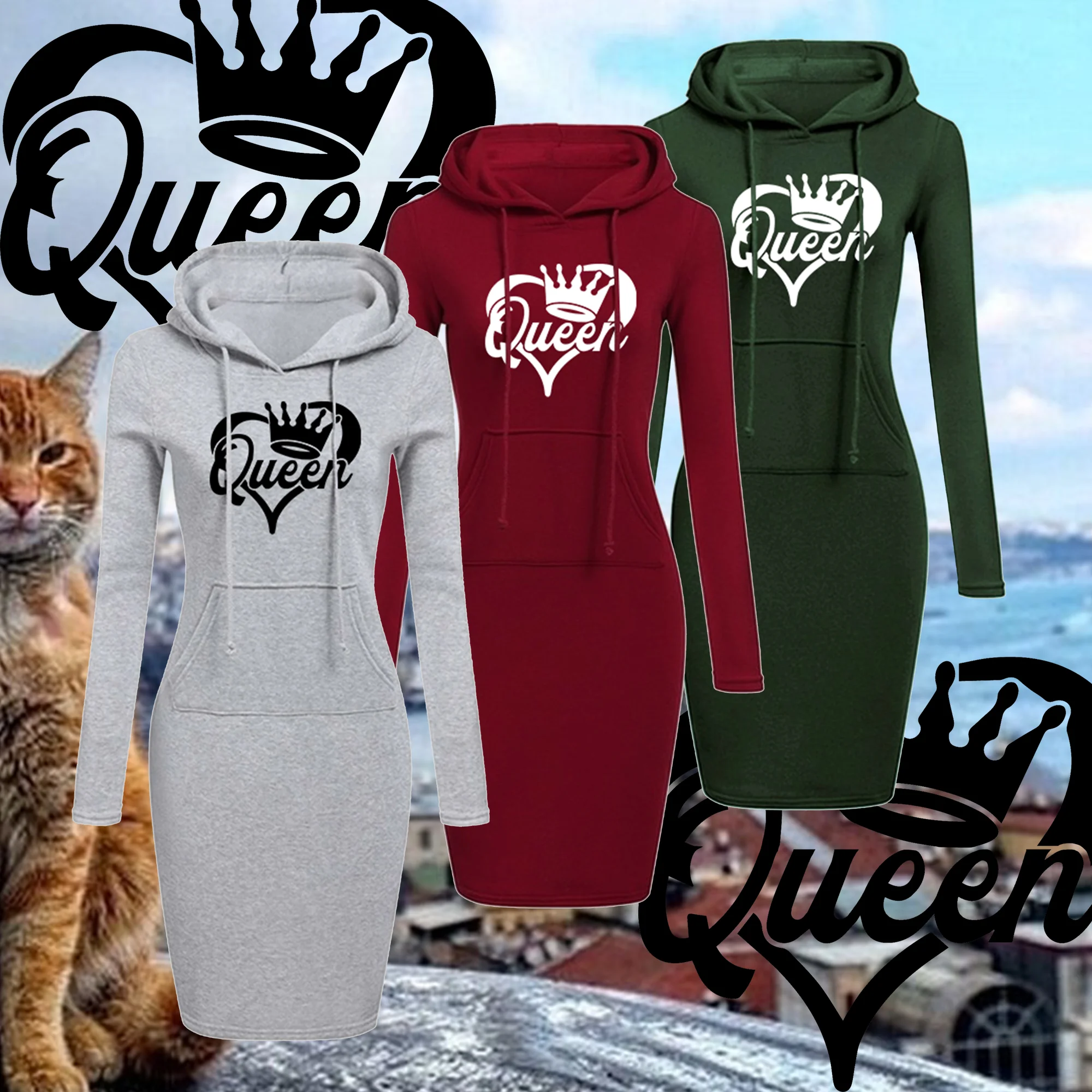 Felpa con cappuccio tinta unita retrò da donna, tasca sottile, felpa con cappuccio, manica lunga, tunica lunga stile Harajuku vintage