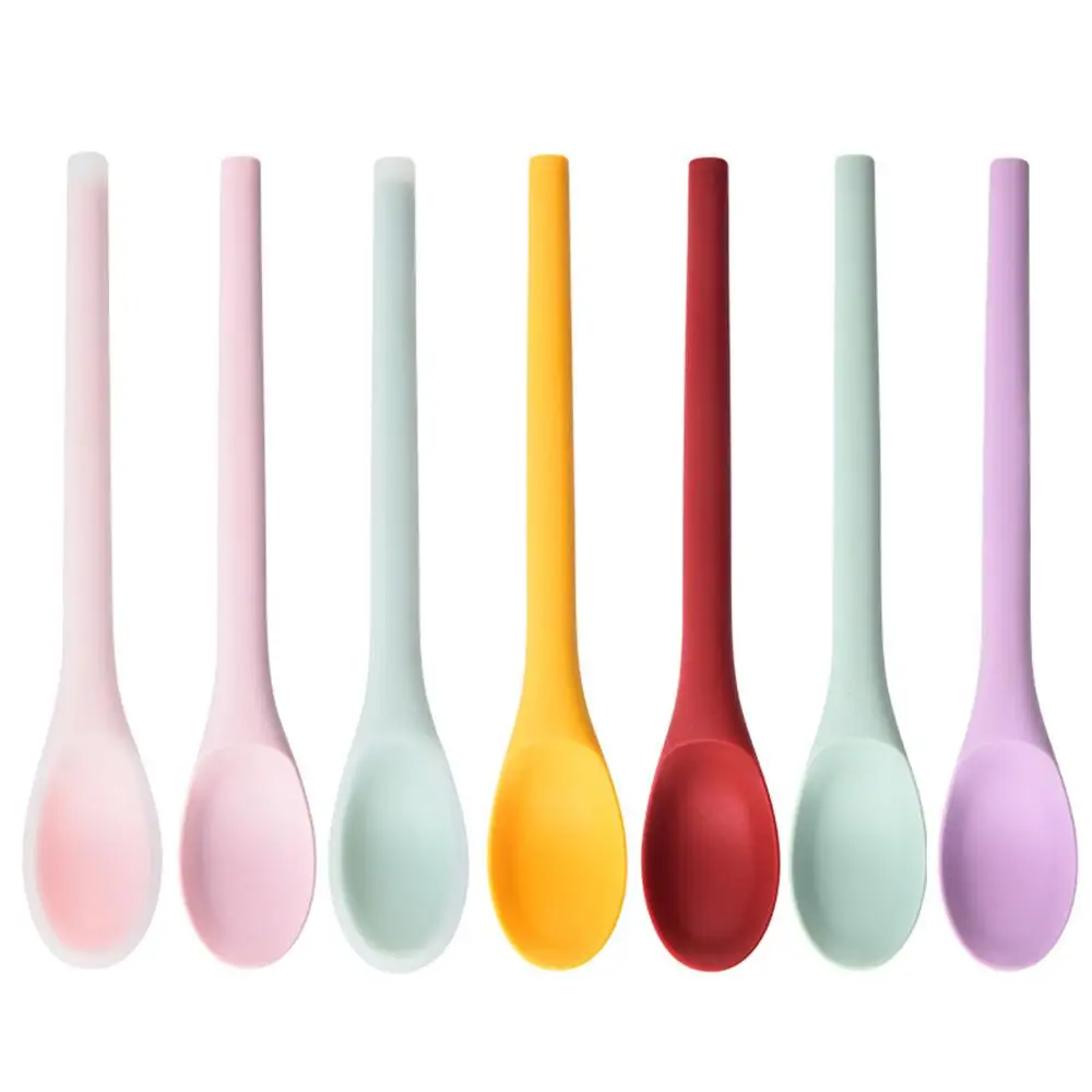 2/3/6PCS Silicone Long Spoon Long Handle Small Spoon Salad Spoon Mixing Spoon Baby Feeding Spoon Simple And Advanced