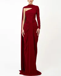 Customized Graceful One Shoulder Long Sleeves Watteau Train Evening Dress Temperament Pleats Photo Color Vestido De Fe