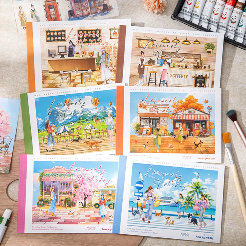 Mr. Paper,Sweet Landscape Stickers Pack of 10 Large Size Holiday Seaside Cherry Blossom Decorative Stickers for Handbooks Gifts