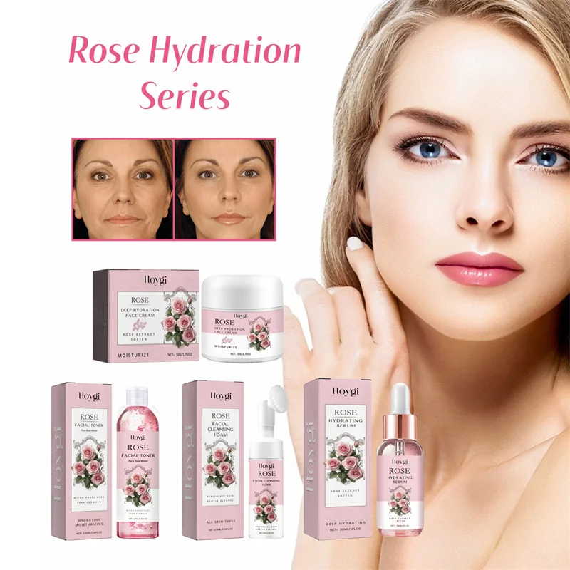 

Rose Extract Wrinkle Remover Face Set Instant Firming Lift Anti-Aging Serum Fade Fine Lines Whitening Korean Skin Care Products