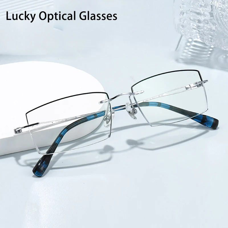 

Lucky Business Роскошные очки без оправы Ультралегкие очки из чистого титана Оптические очки по рецепту Мужские оправы