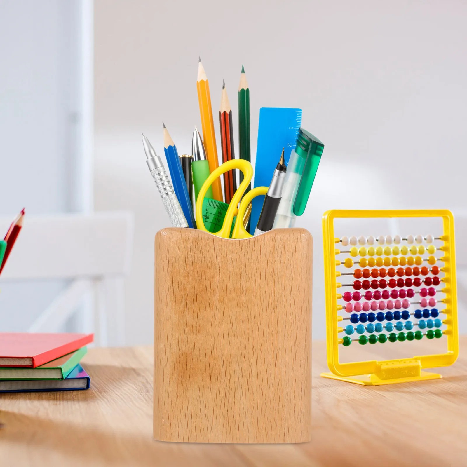 

Portable Beech Pen Holder Desk Organizer Large Capacity Stationery Storage Container Practical Home Office Decor