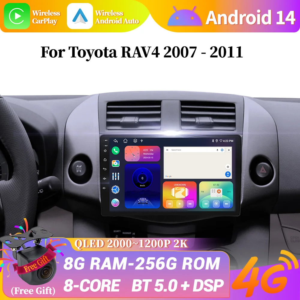 

Car Radio Multimedia Screen GPS For Toyota RAV4 2007-2011 Navigation 4G GPS Bluetooth Wireless Apple CarPlay Android 14 Stereo