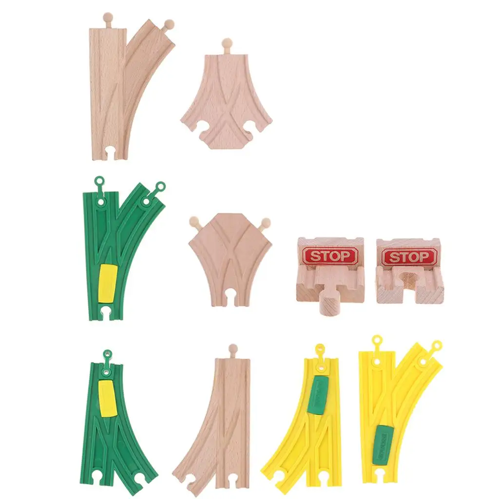 Train Track Expansion Pack Wooden Railway Kit 3-way Curved Switch for Children Educational Puzzle
