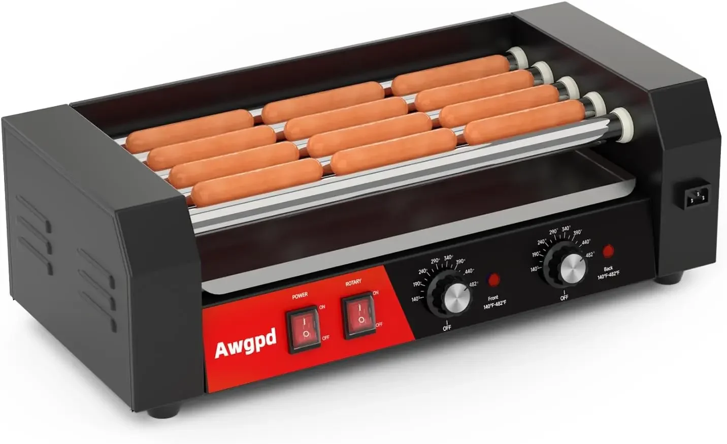 5 Rollers 12 Hot Dogs Capacity, 750W Stainless Sausage Grill Cooker Machine with Dual Temp Control,Removable Drip Tray for Party