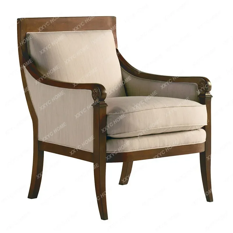 

HNew arrive retro and old all-solid wood fabric single sofa chair simple and beautiful leisure living room tiger chair h