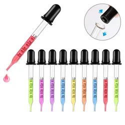 1ML Transparent Laboratory Glass Dropper with Graduated Rubber Straight Head, School Laboratory Supplies 10 Pieces/pack