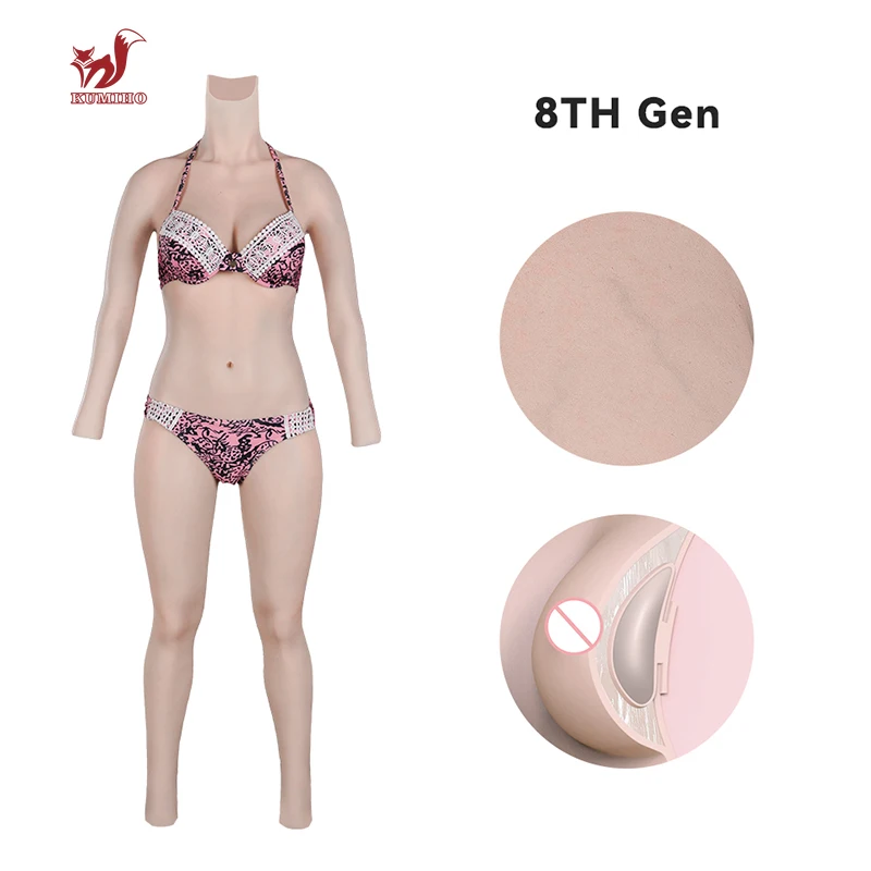 KUMIHO 8TH GEN Silicone Bodysuit Fake Vagina Cosplay Sissy Full Body Suit Fake Boobs For Crossdresser Transgender Drag Queen