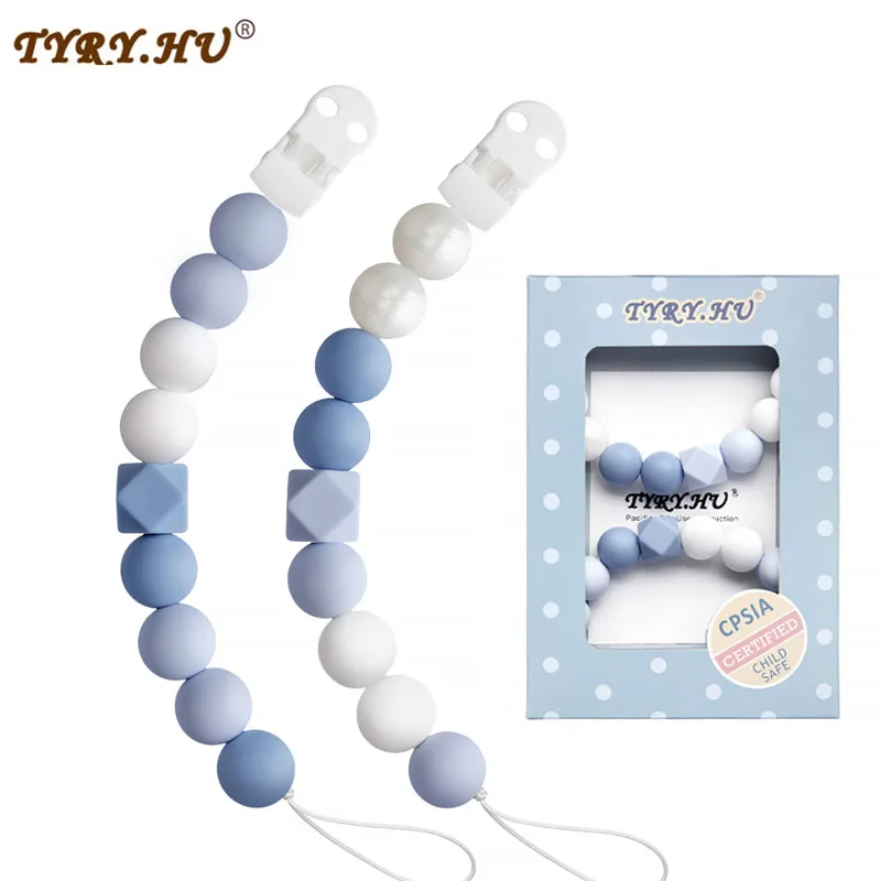 

TYRY.HU Pacifier Clip Soother Chains for Babys BPA Free Soft Silicone Teething Relief Beads Teether Binky Holder Set(2 Pack)