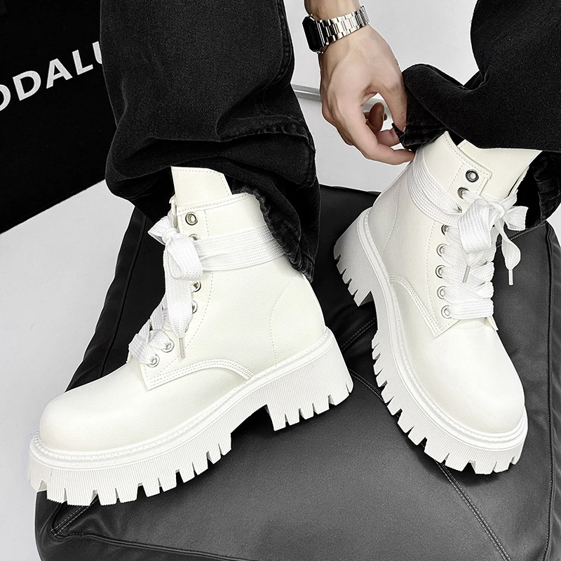 Botas de motocicleta masculinas da moda de rua plataforma designer botas de tornozelo para homens estilo britânico preto sapatos de ferramentas homem botas de motociclistas