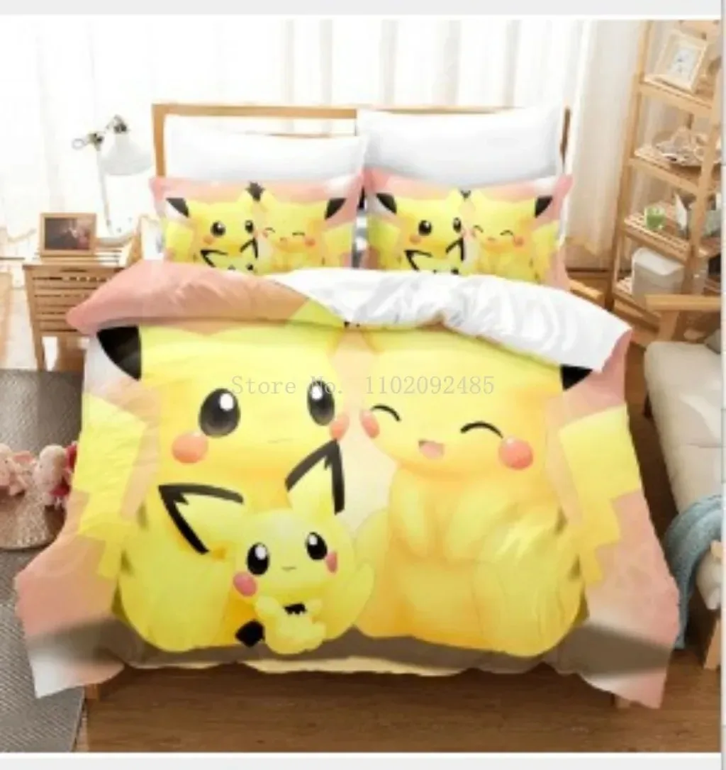 

Hot Pokemon Pikachu Quilt Cover Set Duvet Cover Set Double Twin King Size Children Kids Bedroom Bedding Set Home Textiles Gift