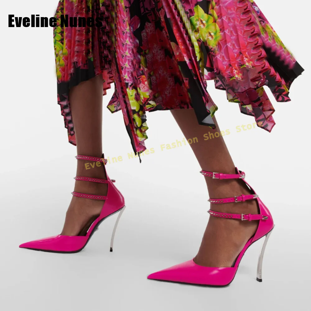 

Rouse Red Rivet Sexy Sandals Pointed Toe Metal Heel Ankle Strap Narrow Band Women Runway Show Shoes Spicy Girl Party Dress 2025