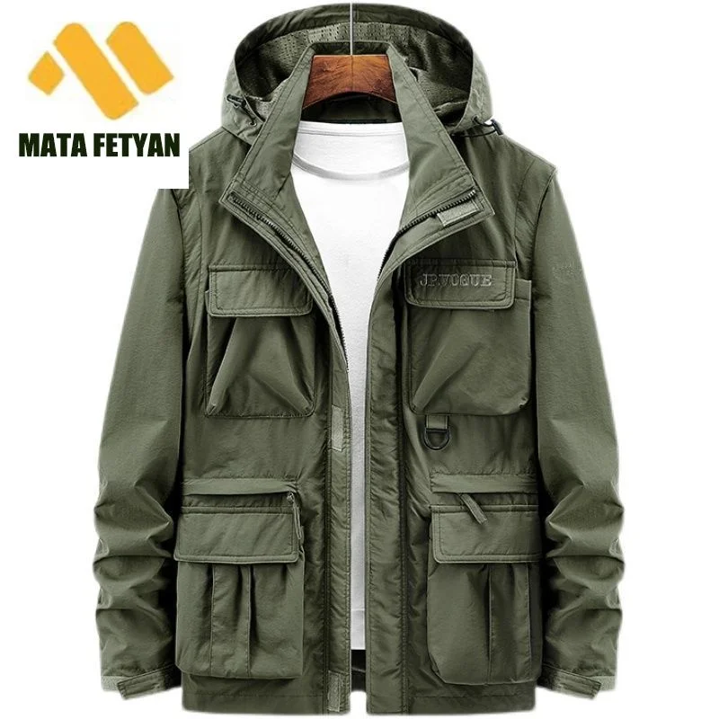 Outdoor Tactical Hooded Jacket Men Combat Military Coat Spring Autumn Waterproof Removable sleeves Multi-pocket Bomber Jackets