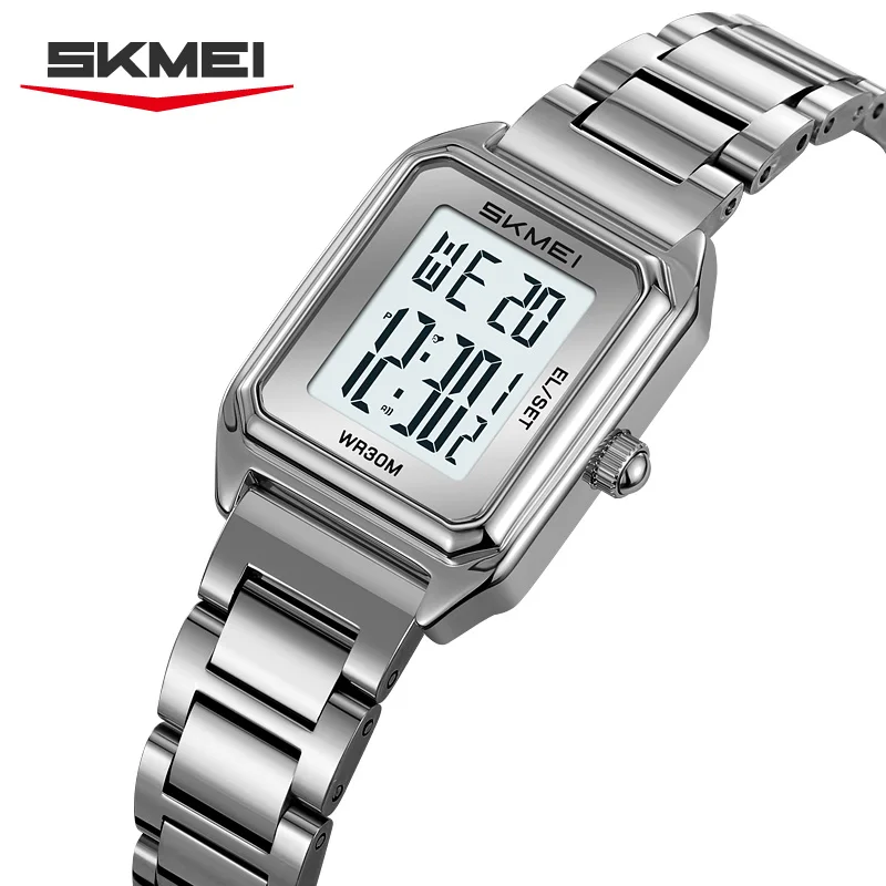 SKMEI 2493 Digital Business Fashion Women's Watch Waterproof Steel Strip Exquisite Silver Jewelry Electronic Watch Reloj Mujer