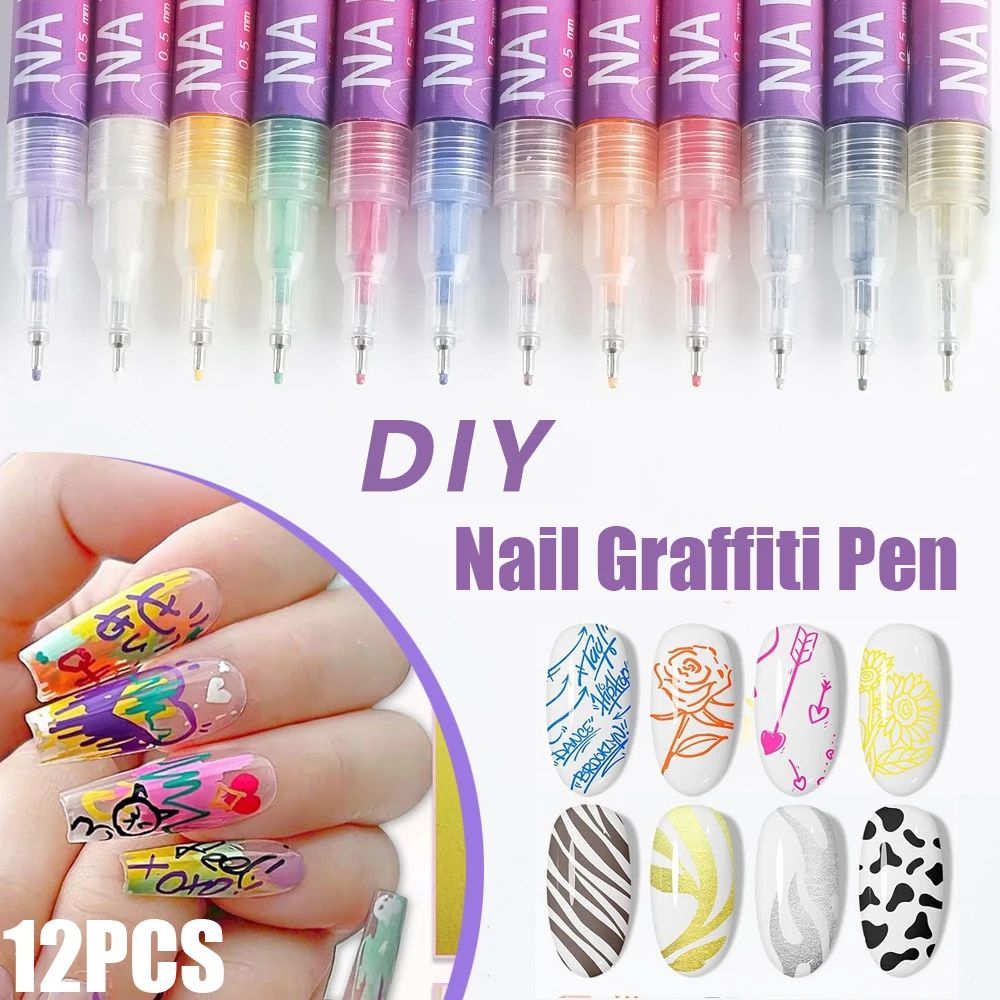 

2026 New Nail Art Pens Set-12Pcs Nail Polish Pens Drawing Point Liner Painted Pen Kit with Fine Tip