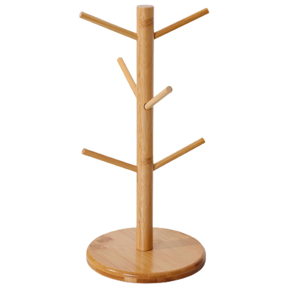 

Bamboo Cup Holder Round Coffee Mug Hanger Tree for Countertop Khaki Organizer Cabinet