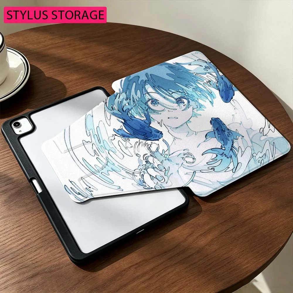 Anime Cartoon Girl BLue For Samsung Galaxy Tab S9 S10 S11 14.6 13.1 inch FE Ultra 360° Rotation Stylus Storage Tablet Case