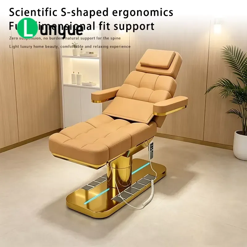 Electric Beauty Bed Lamb Fleece Facial Care Massage Chair Medical Exam Tattoo Bed with Light Adjustable Comfortable Spa