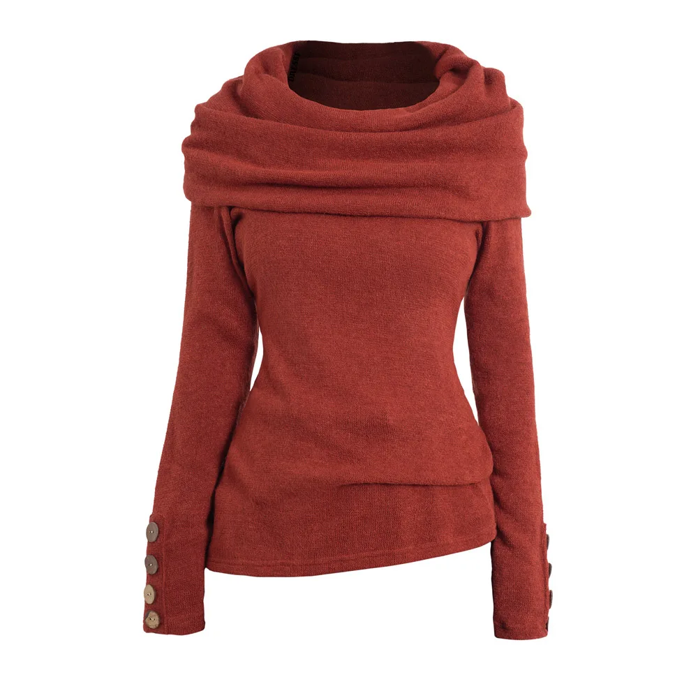 Casual Women Knit Top With Belt Knitwear Cowl Neck Belted Knit Tops Solid Color Foldover Knitted Tee