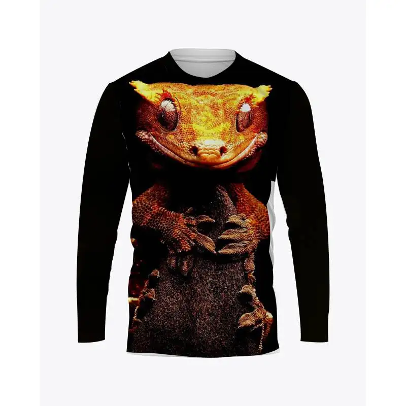 Reptile Gecko Print Autumn Men/Women Round Neck T-shirt Casual Long Sleeve Oversized Pullover Fashion Tops Trend Men Clothing