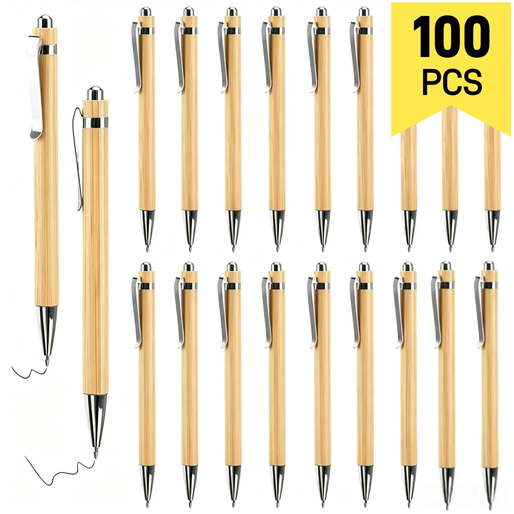 100PCS Bamboo Ballpoint Pens 1.0mm Black Ink Smooth Writing Suitable for Schools Teachers Offices Advertising Wholesale Pens