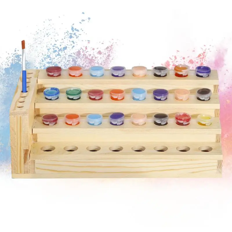 

Paint Rack 32 Bottles 8 Brushes Capacity Paint Holder Compact Paint Racks Wooden Save Space Paint Storage Containers For Artists