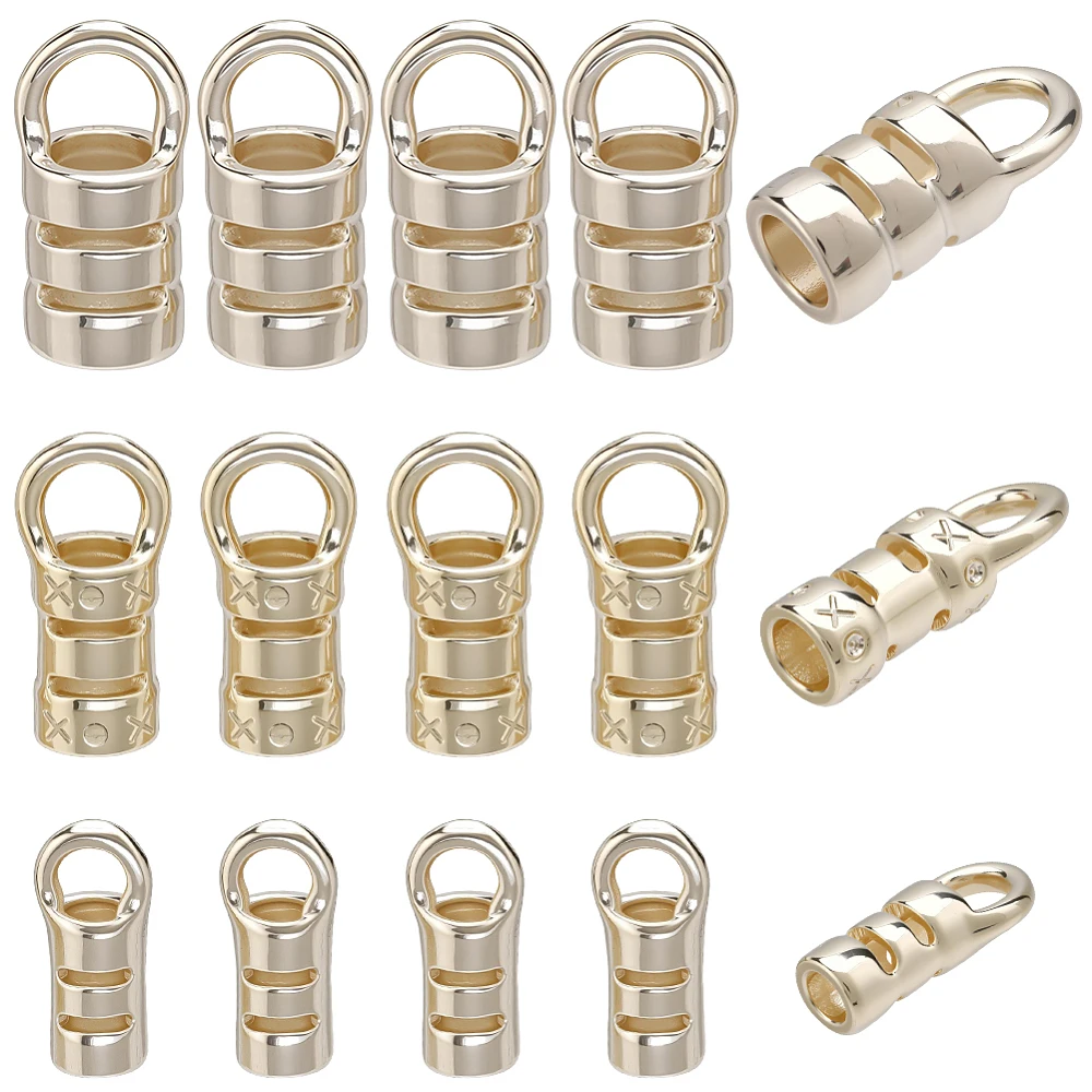 30Pcs Barrel End Caps Real 14K Gold Plated Brass Leather Cord Caps Tube Crimp Beads Rope End Tips Terminators for Leather Cord