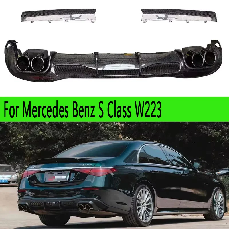 

For Mercedes Benz S Class W223 Carbon Fiber Back lip Car Rear Bumper Diffuser Rear Splitters Spoiler Car parts body kit