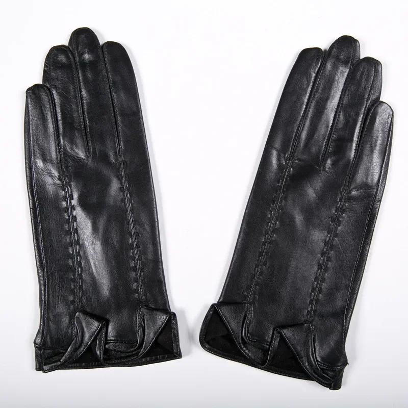 GOURS-guantes de piel auténtica para mujer, manoplas de piel de cabra negra, Forro fino, suave y cálido, para conducir, novedad de invierno, GSL032