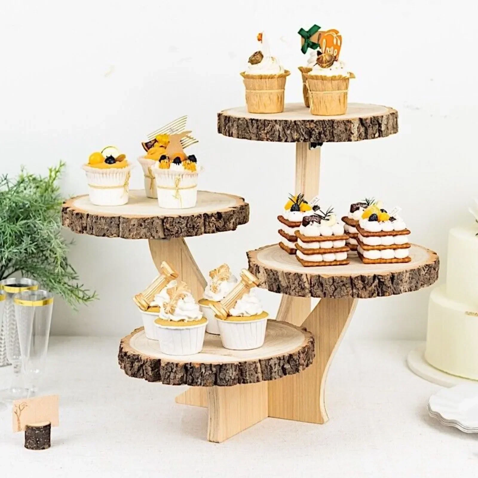 United States 15 in Brown 4 Tier Round Natural Wood Cupcake DESSERT STAND Party Decorations