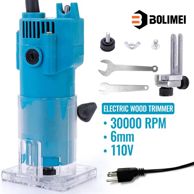 

BOLIMEI blue 110V 800W 30000R/MIN Electric Hand Trimmer Wood Routers Woodworking Joiner for Wood Chamfering or Digging