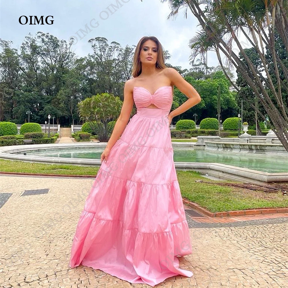 

OIMG Hot Pink Satin Saudi Arabic Women Formal Event Evening Dresses Sweetheart Sleeveless A Line Custom Prom Party Dress