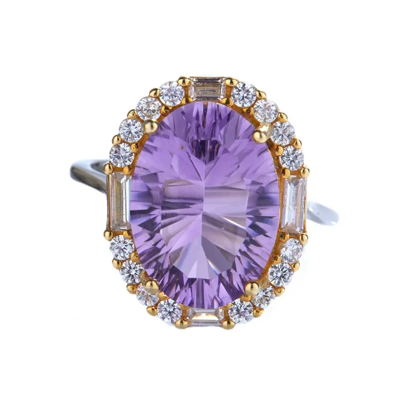 Color Treasure Italian Craft S925 Sterling Silver Natural Amethyst Citrine Ring Women's Luxury Fashion Ring